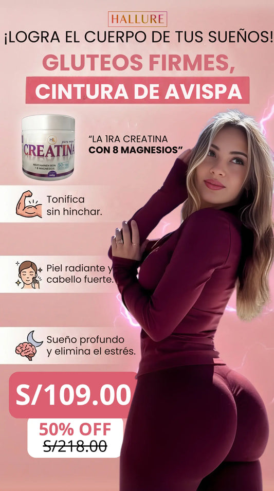 Creatina Hallure+8 Magnesios | Potencia y tonifica tus gluteos